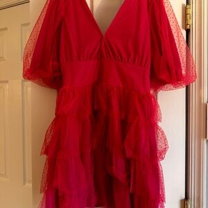 Lulu's Fuchsia Sheer Sleeve Dress